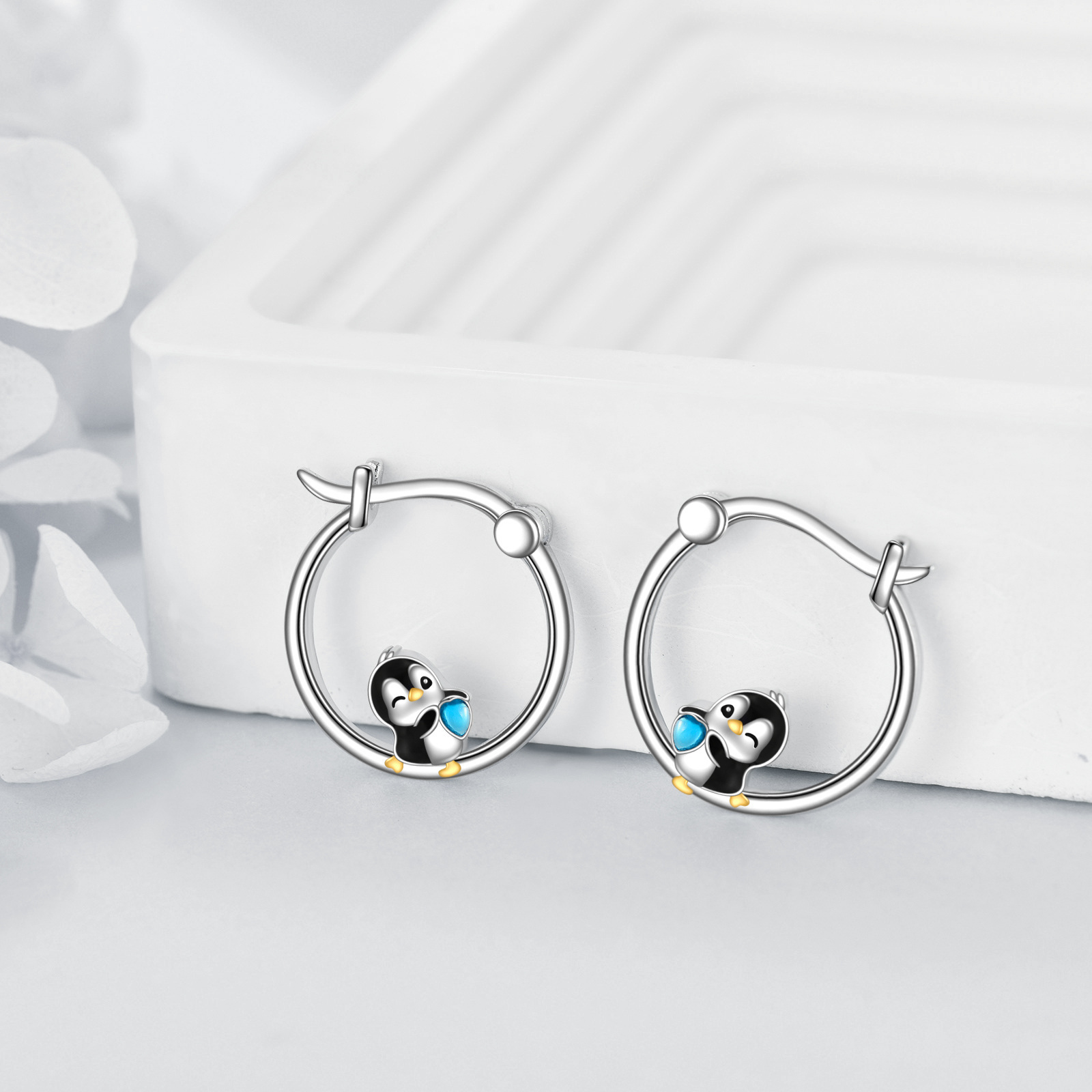 Women's Penguin Huggie Earrings, Cute Holiday Gift